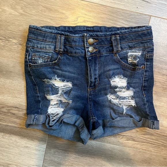 Blue Spice High Rise Rolled Denim Shorts - Picture 1 of 5